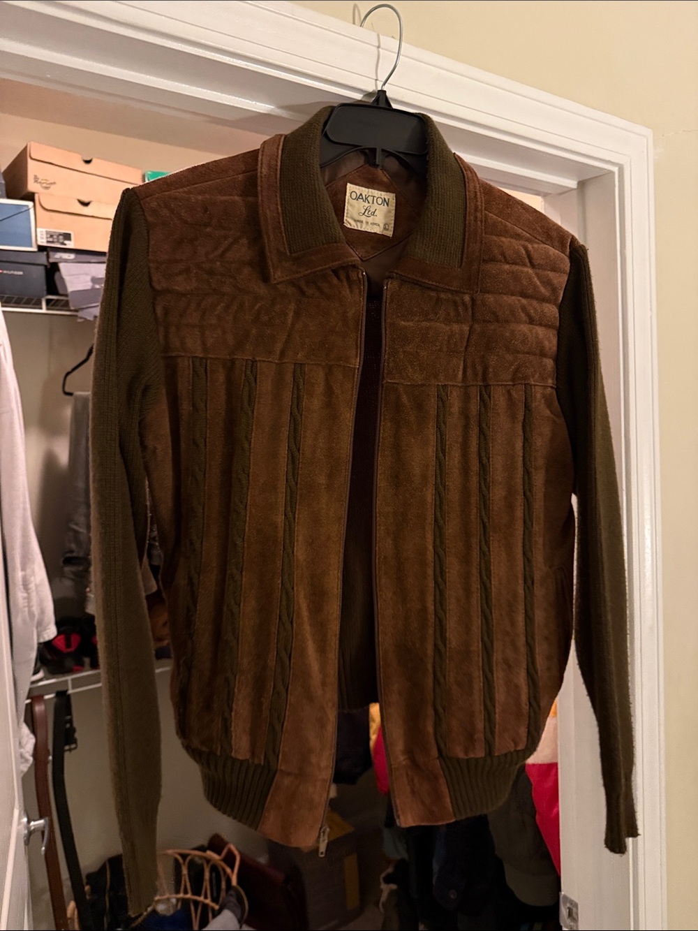 Oakton Brown Suede & Knit Bomber Jacket